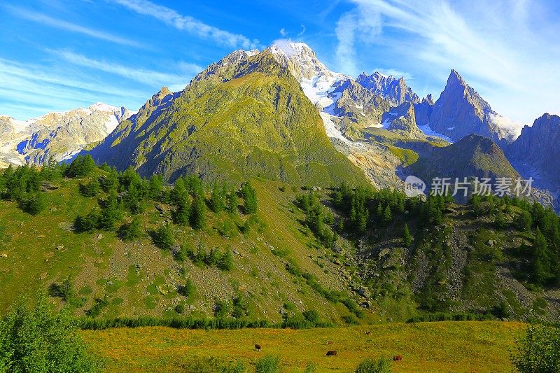 Mont Blanc Grandes Jorasses，高山风景日出，意大利奥斯塔